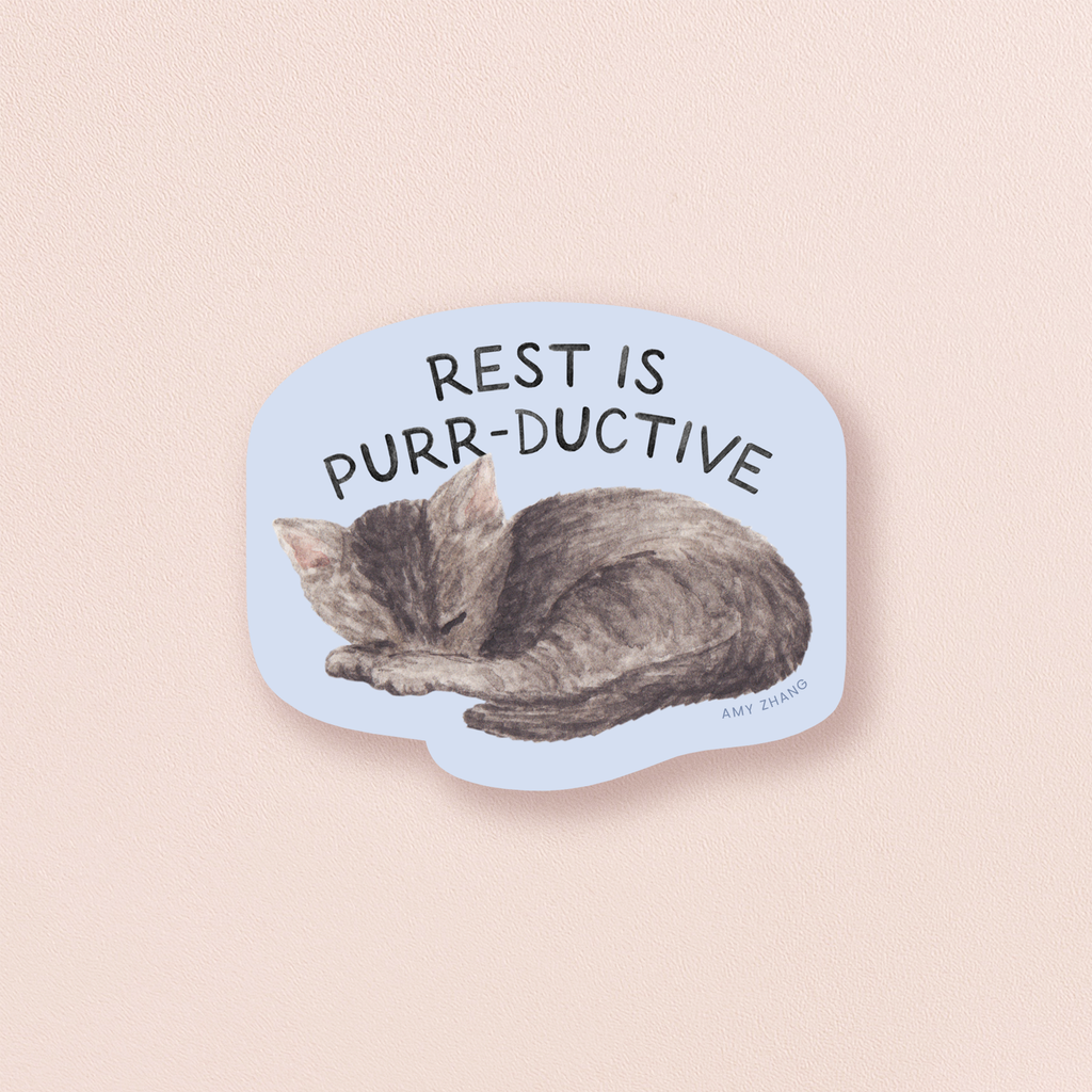 Rest Is Productive — Cat Pun Self Care Sticker