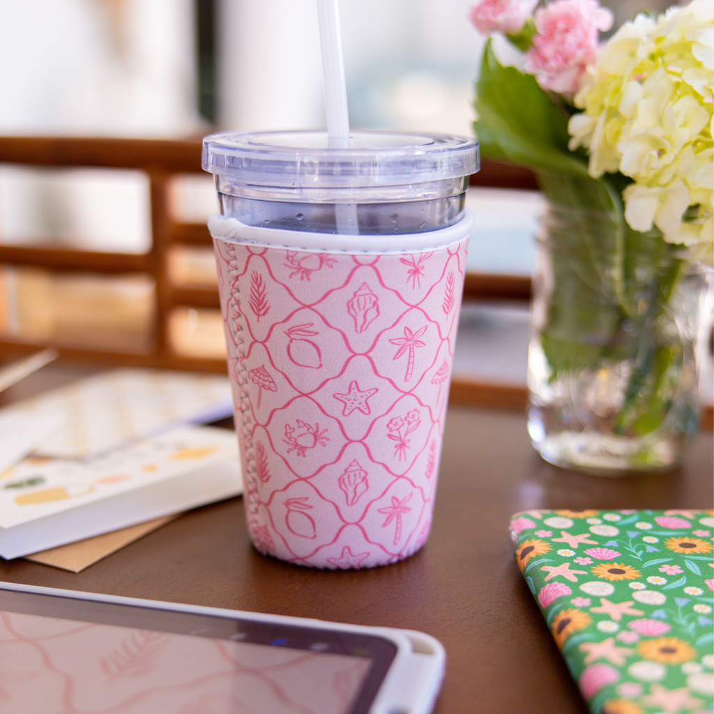 Pink Palm Summer | Reusable Coffee Sleeve: Small (16-20oz)