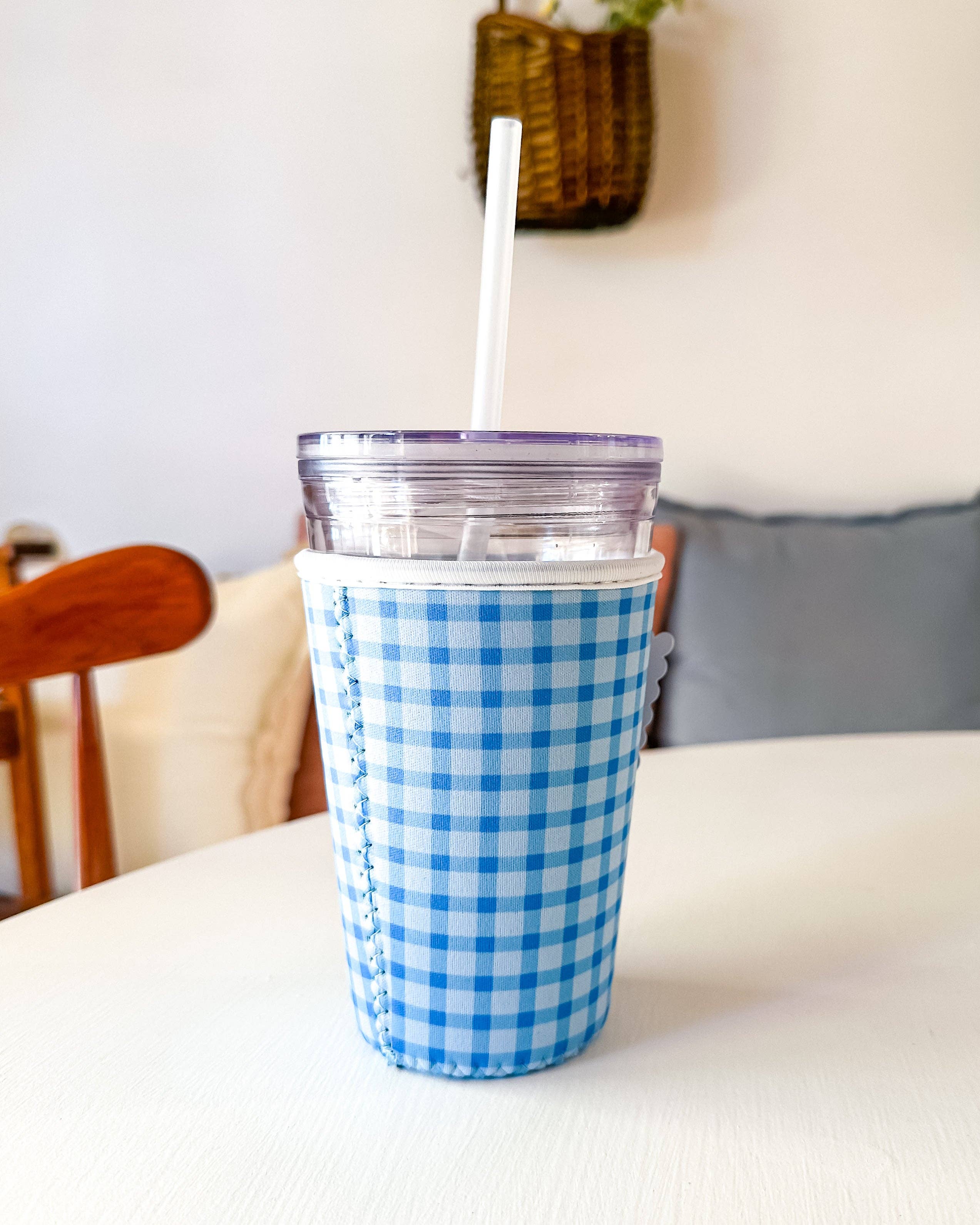 Blue Gingham | Reusable Coffee Sleeve: Small