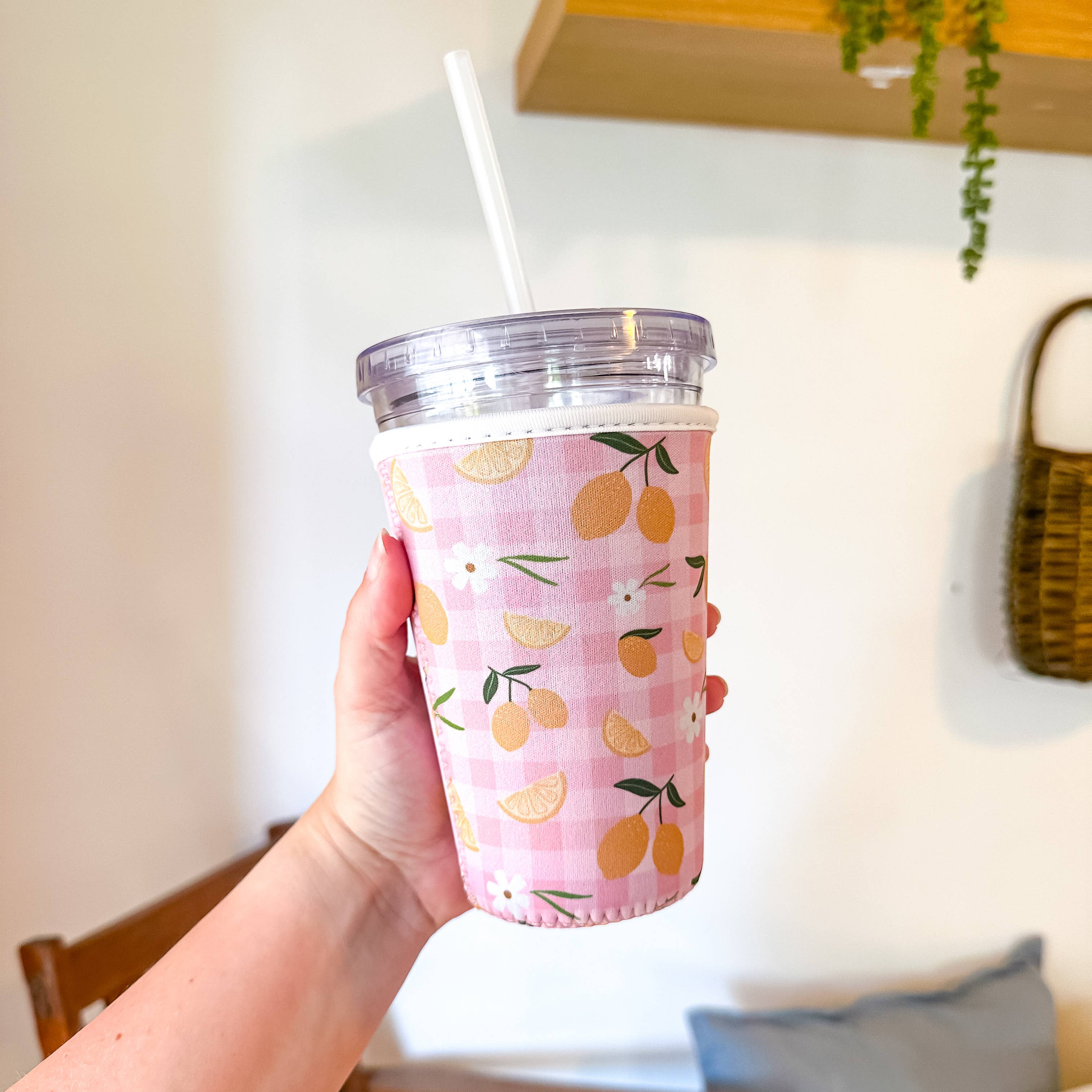 Lemon Gingham | Coffee Sleeve: Small (16-20oz)