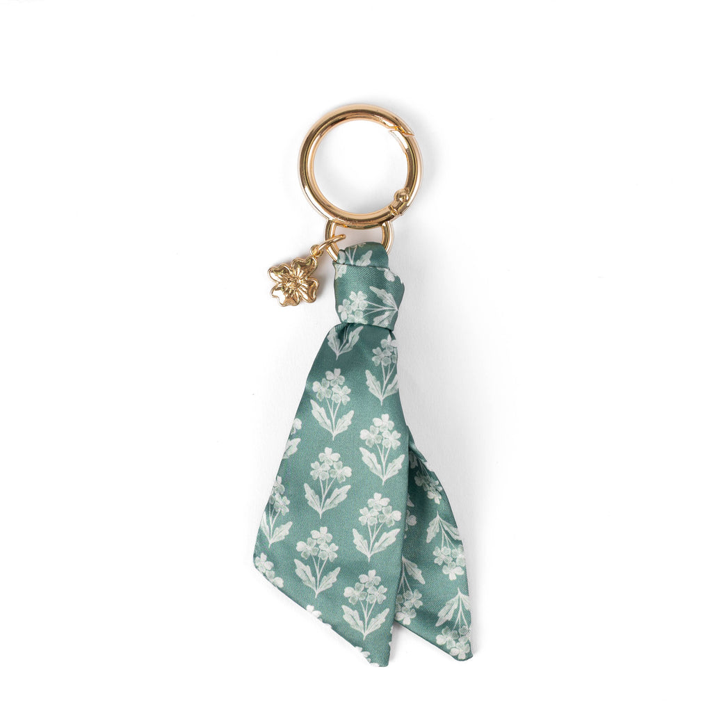 Floral Satin Keychain: Green Gingham