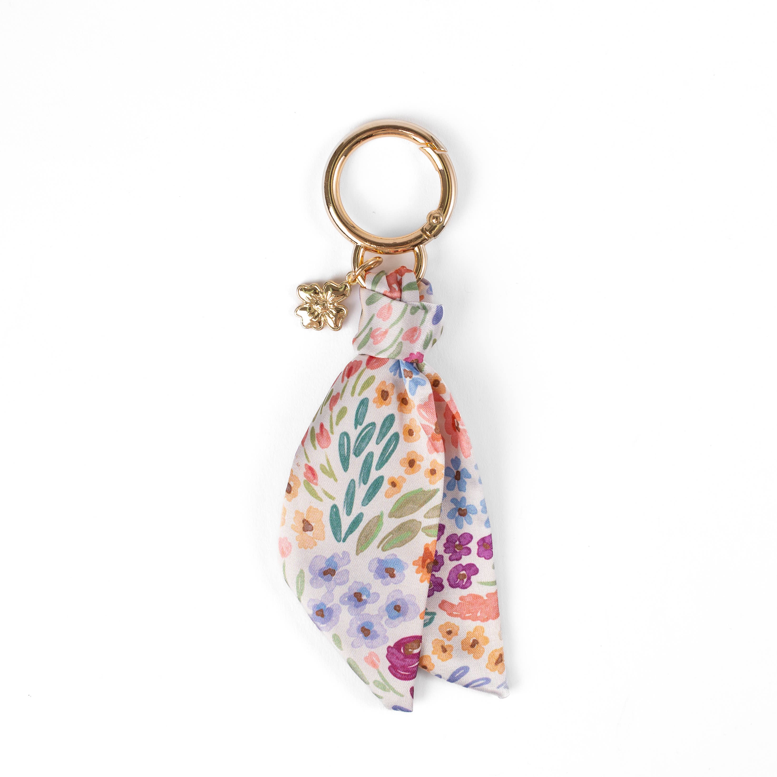 Floral Satin Keychain: Green Gingham