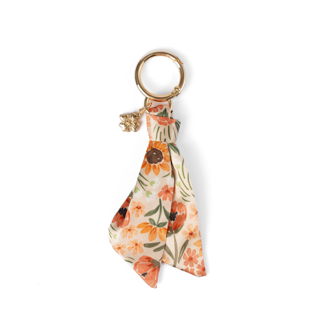 Floral Satin Keychain: Green Gingham