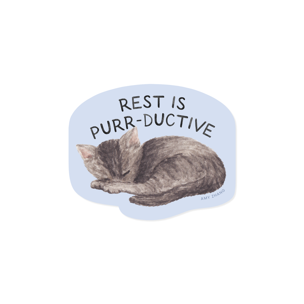 Rest Is Productive — Cat Pun Self Care Sticker