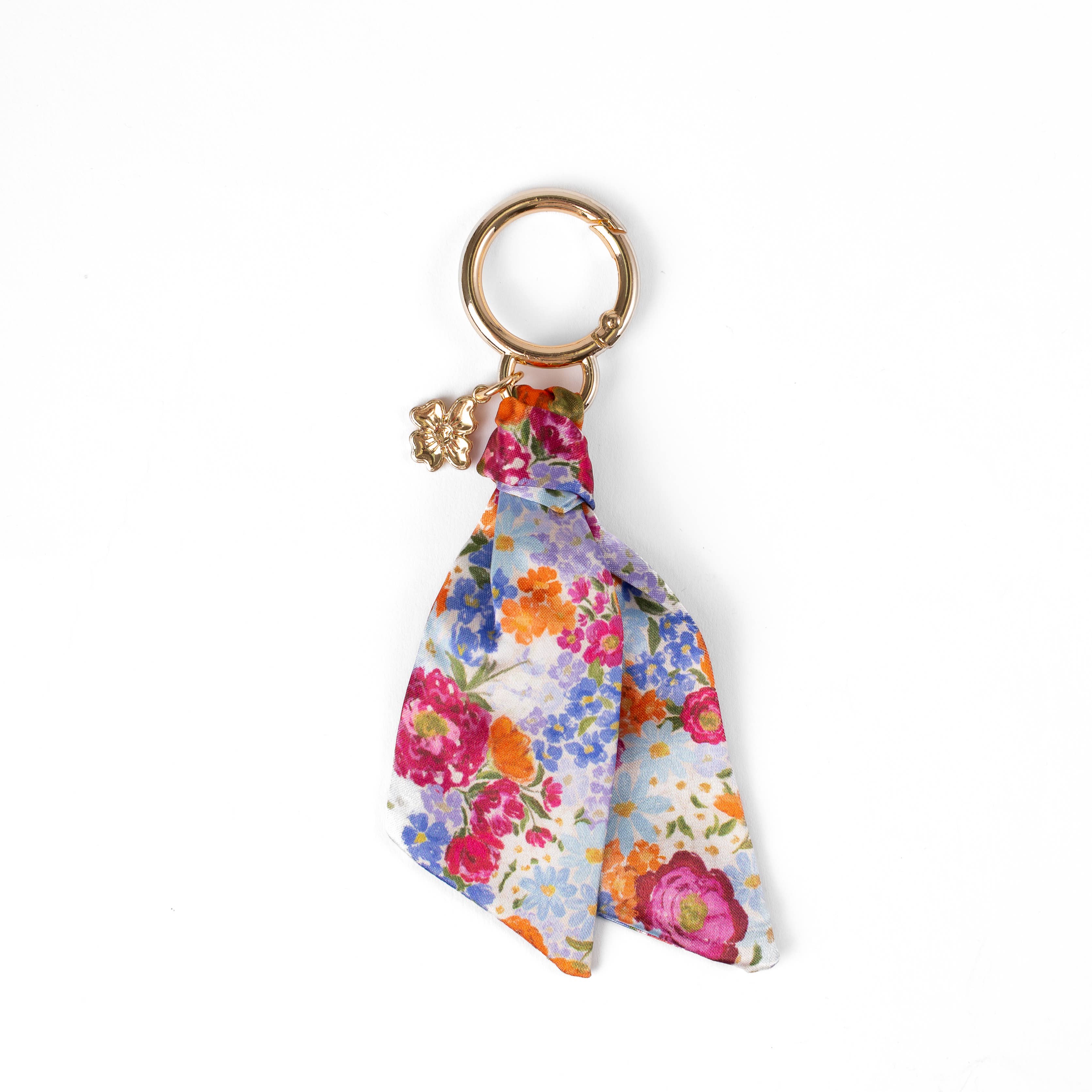 Floral Satin Keychain: Green Gingham