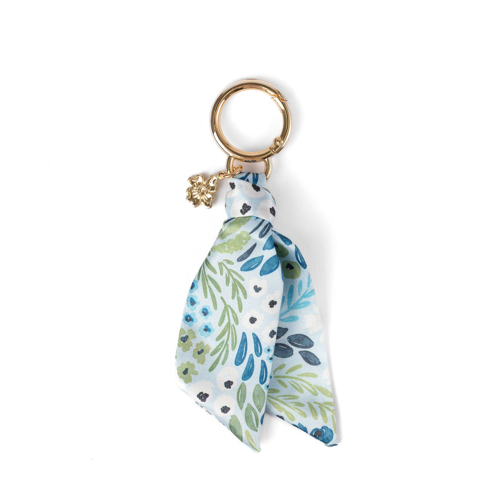 Floral Satin Keychain: Green Gingham