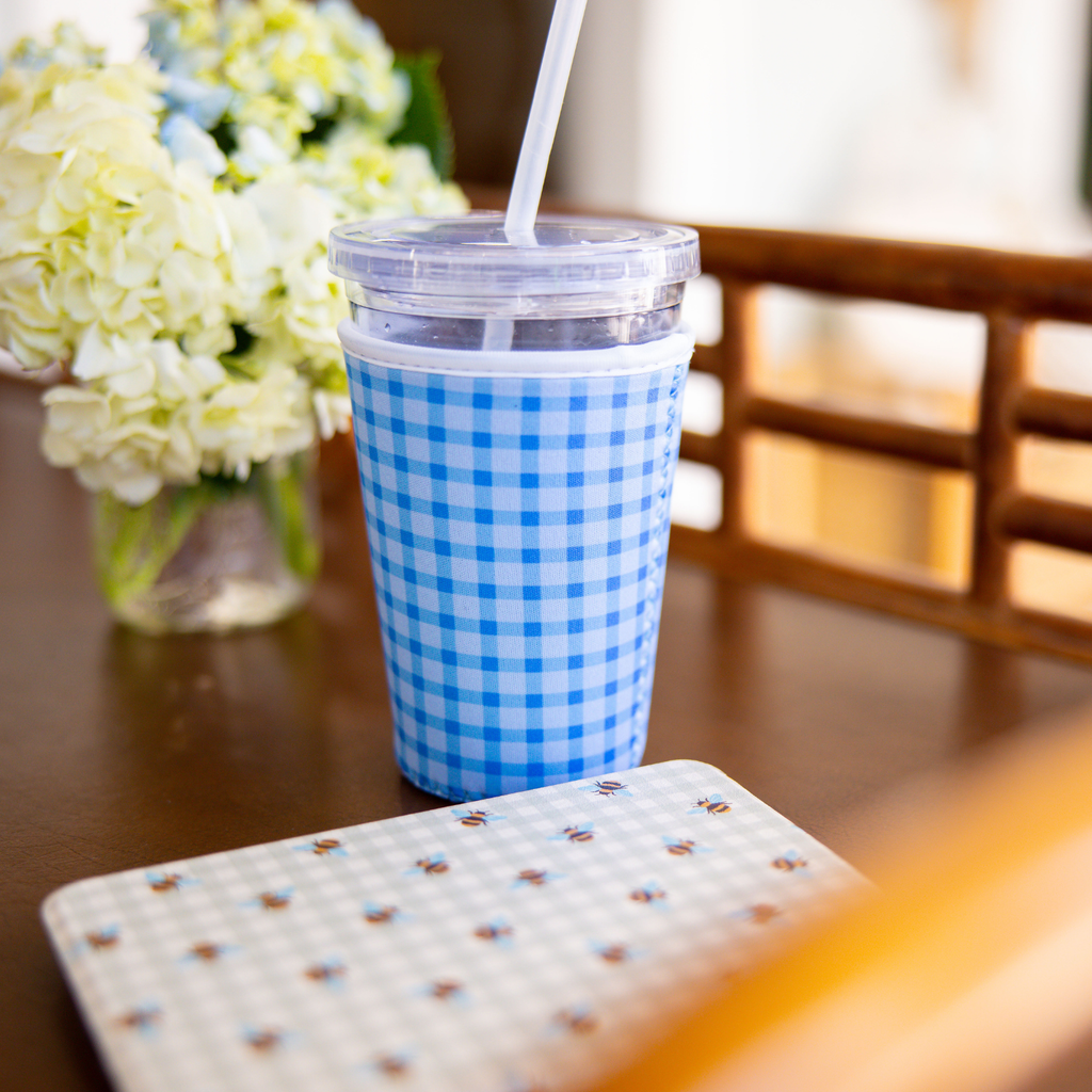 Blue Gingham | Reusable Coffee Sleeve: Small
