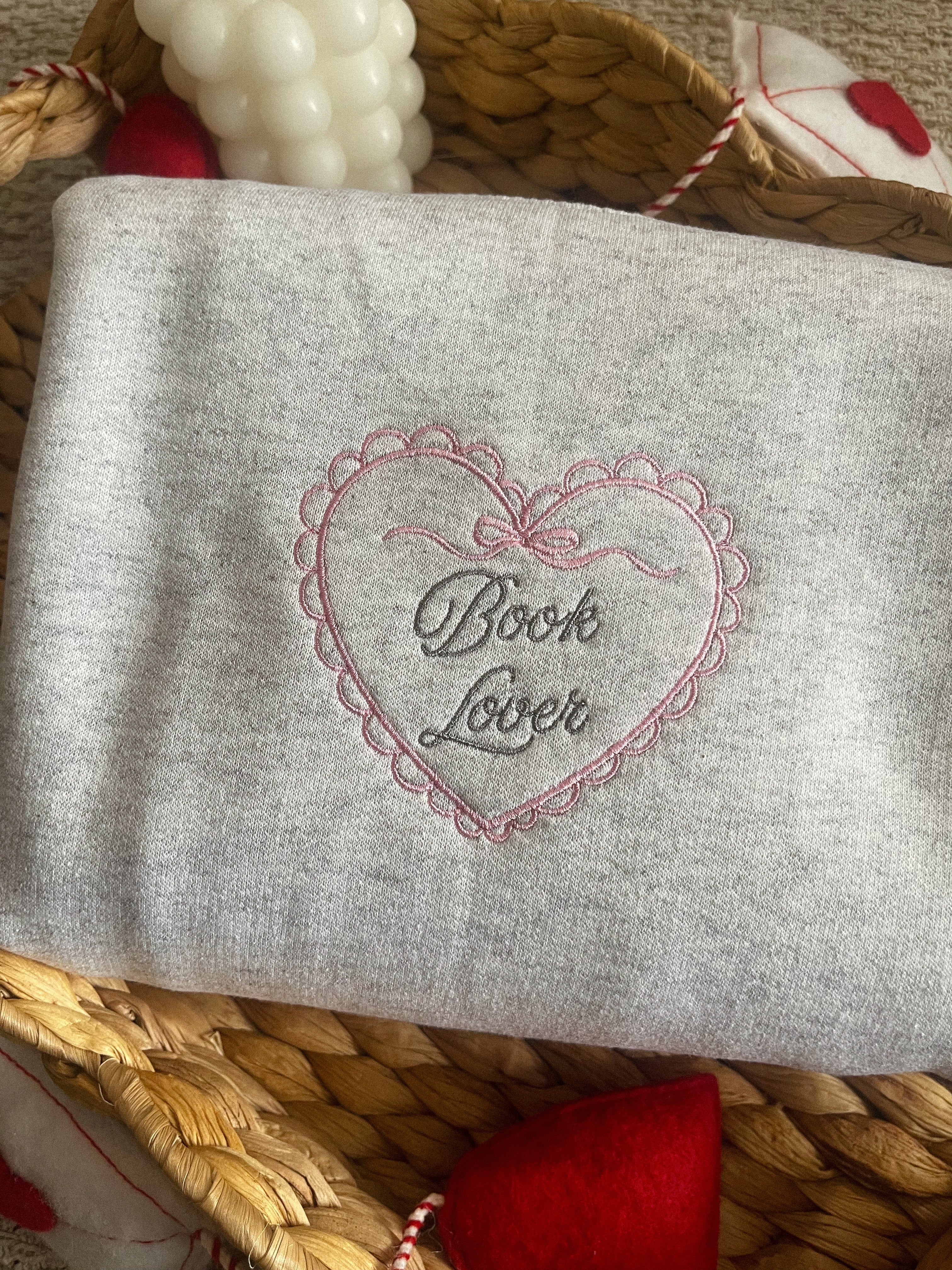 Book Lover Embroidered Grey Crewneck
