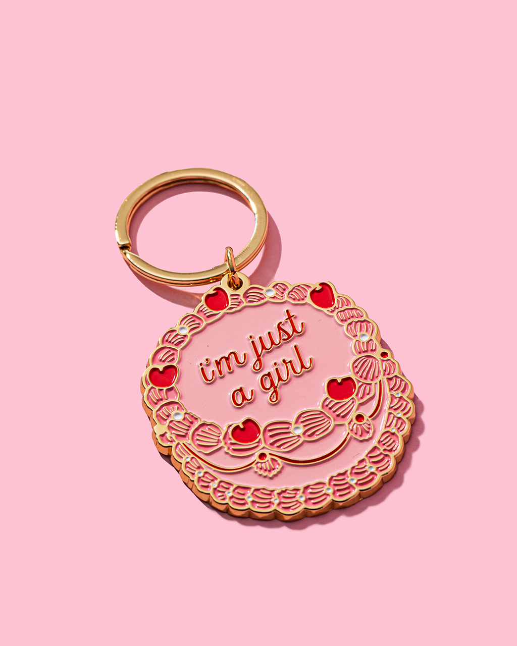 Just A Girl Vintage Cake Enamel Keychain Bag Charm