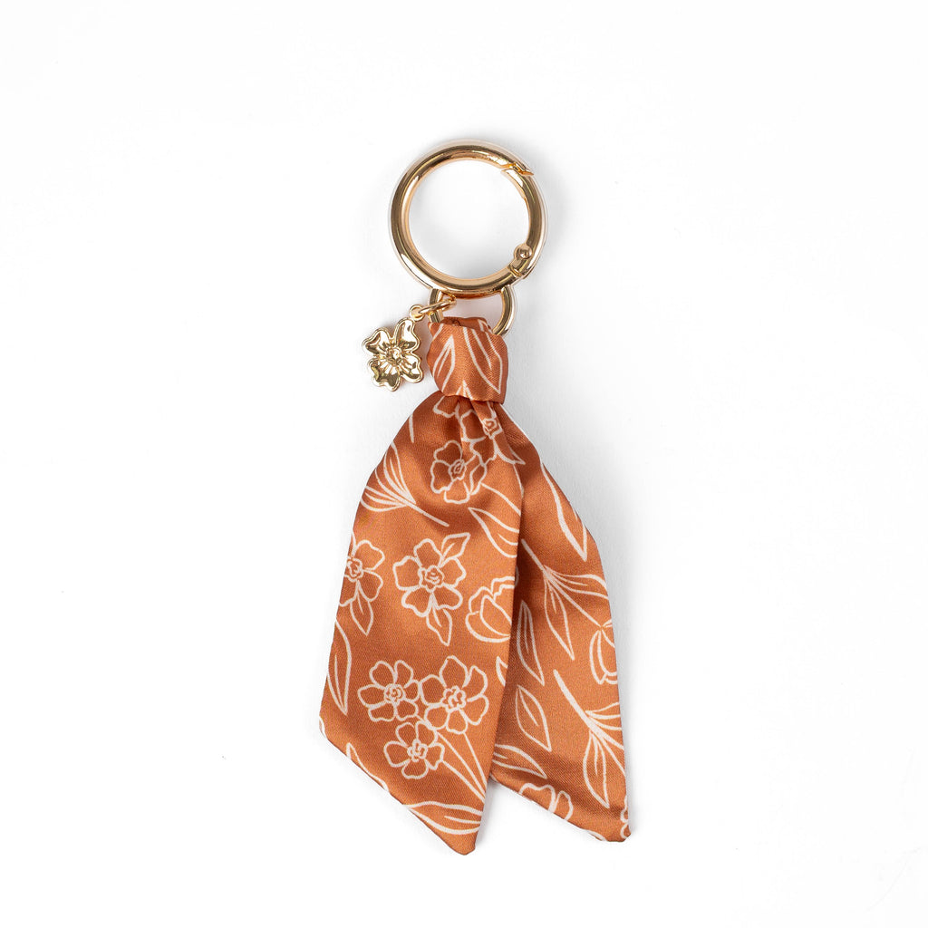 Floral Satin Keychain: Green Gingham