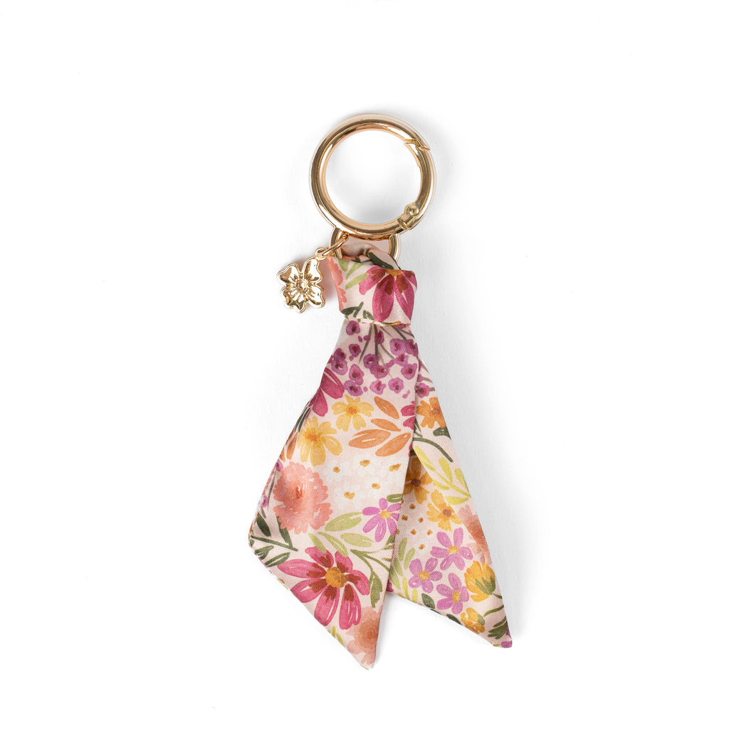 Floral Satin Keychain: Green Gingham