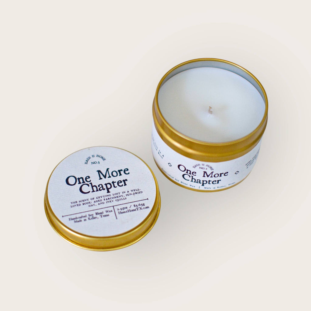 Hand-Poured Candle - One More Chapter - 6.5 oz Amber Jar: 4 Oz Travel Tin