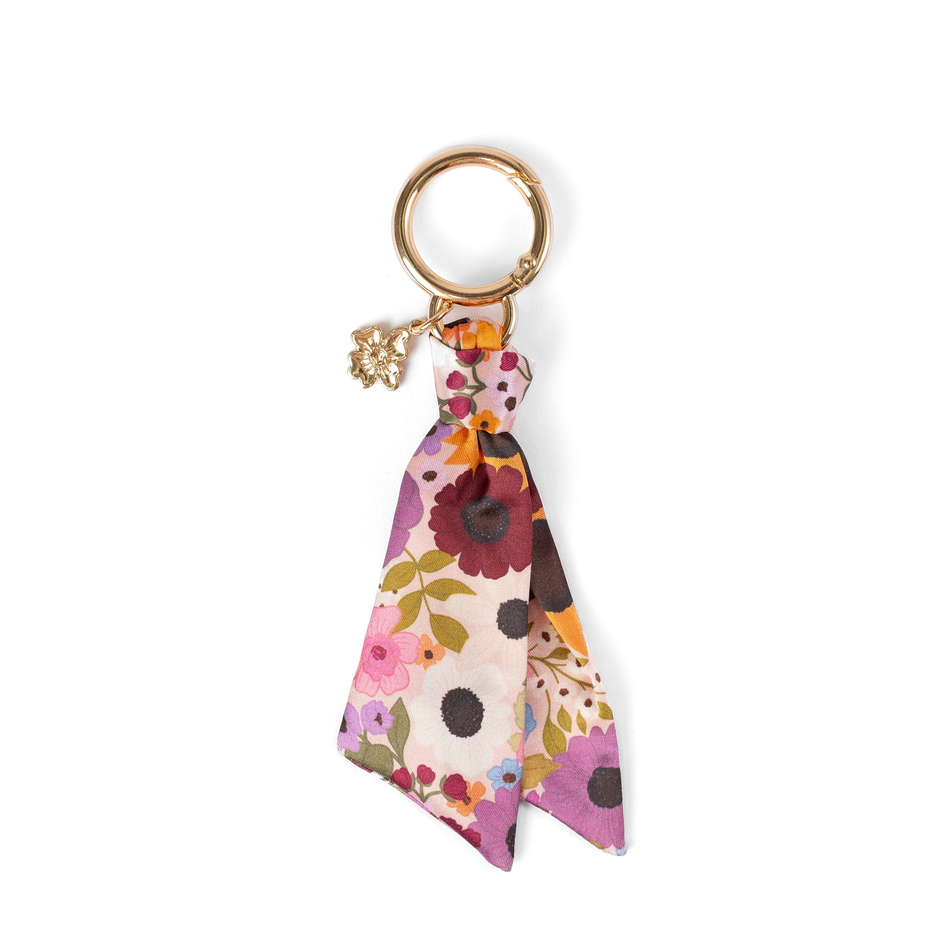 Floral Satin Keychain: Green Gingham
