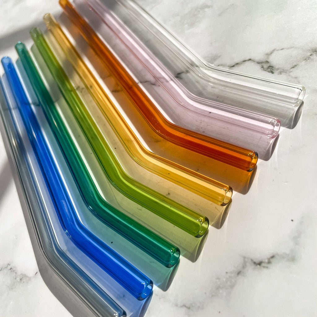 8" Tinted Bent Glass Straw: Pink