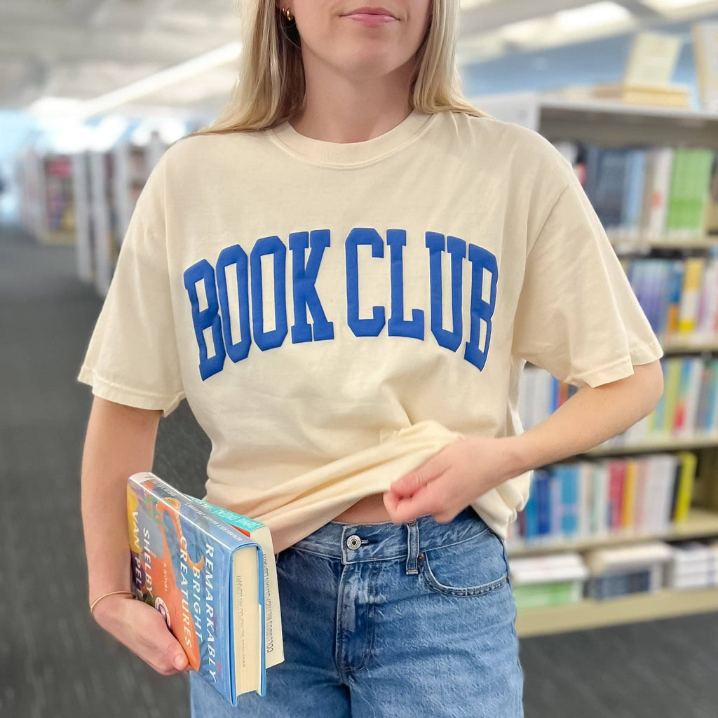 Book Club Tee: Ivory/Blue / XL