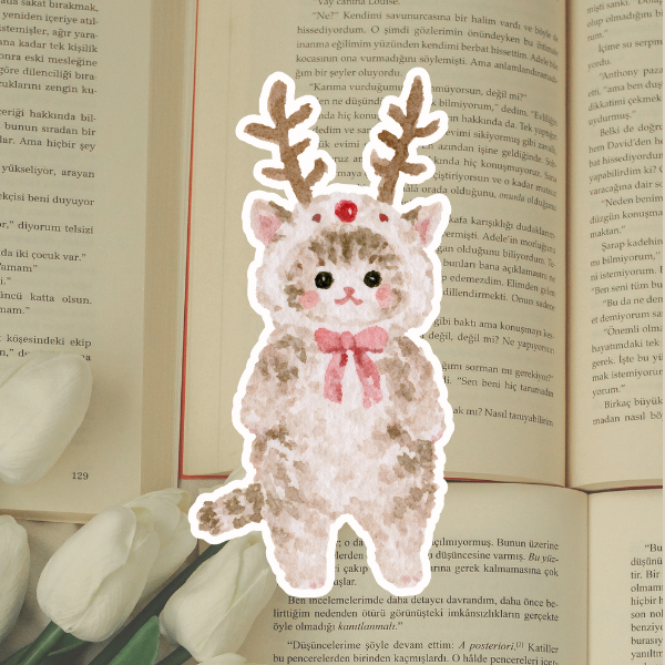 Christmas Reindeer Cat Diecut Sticker