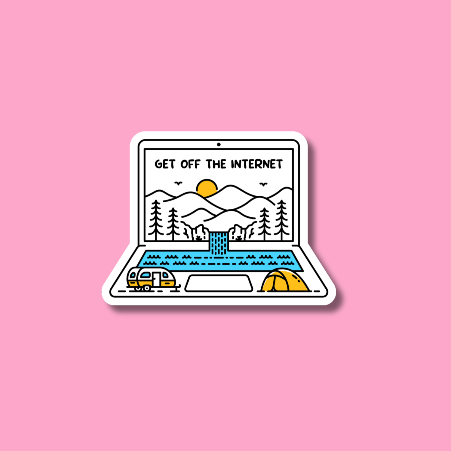 Get Off The Internet Sticker, Outdoors Hiking Trails Camping