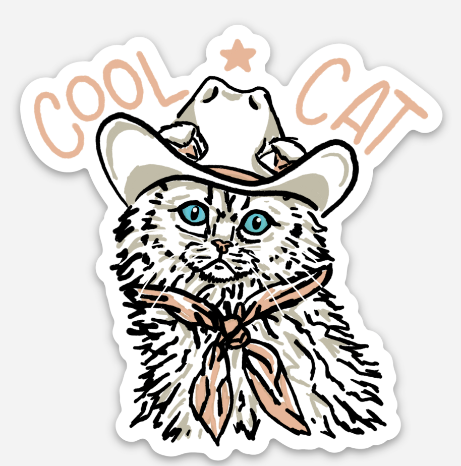 Cool Cat Cowgirl Cat Sticker – Western Cat Sticker