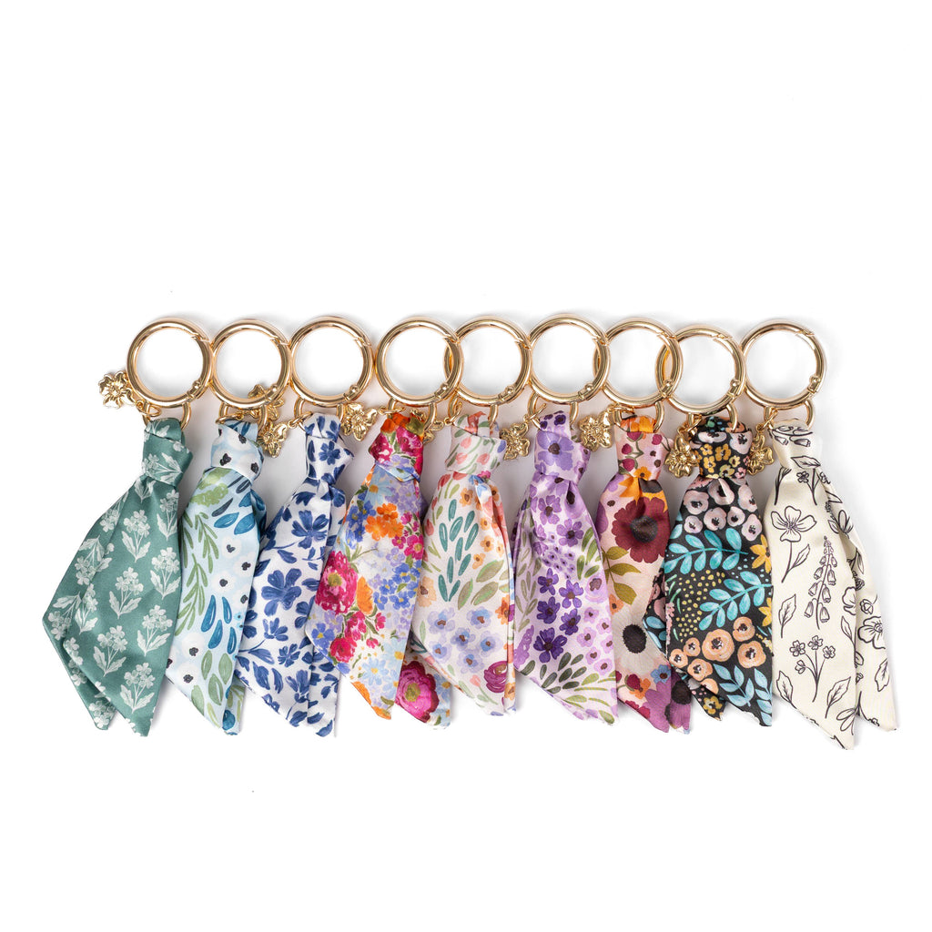 Floral Satin Keychain: Green Gingham
