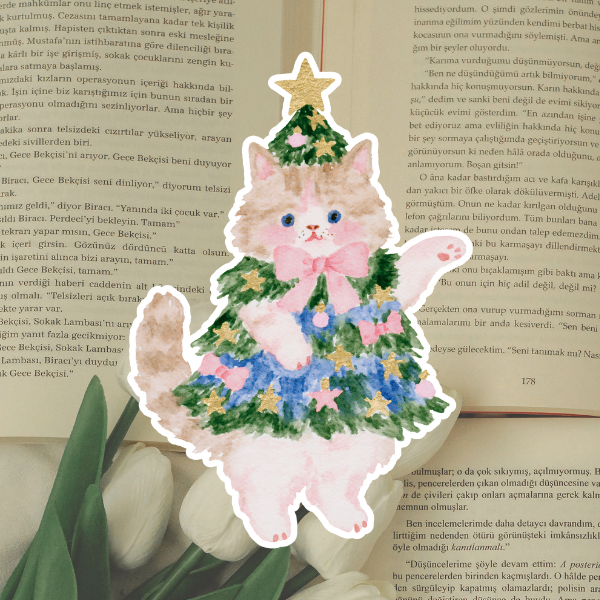 Christmas Tree Cat Diecut Sticker