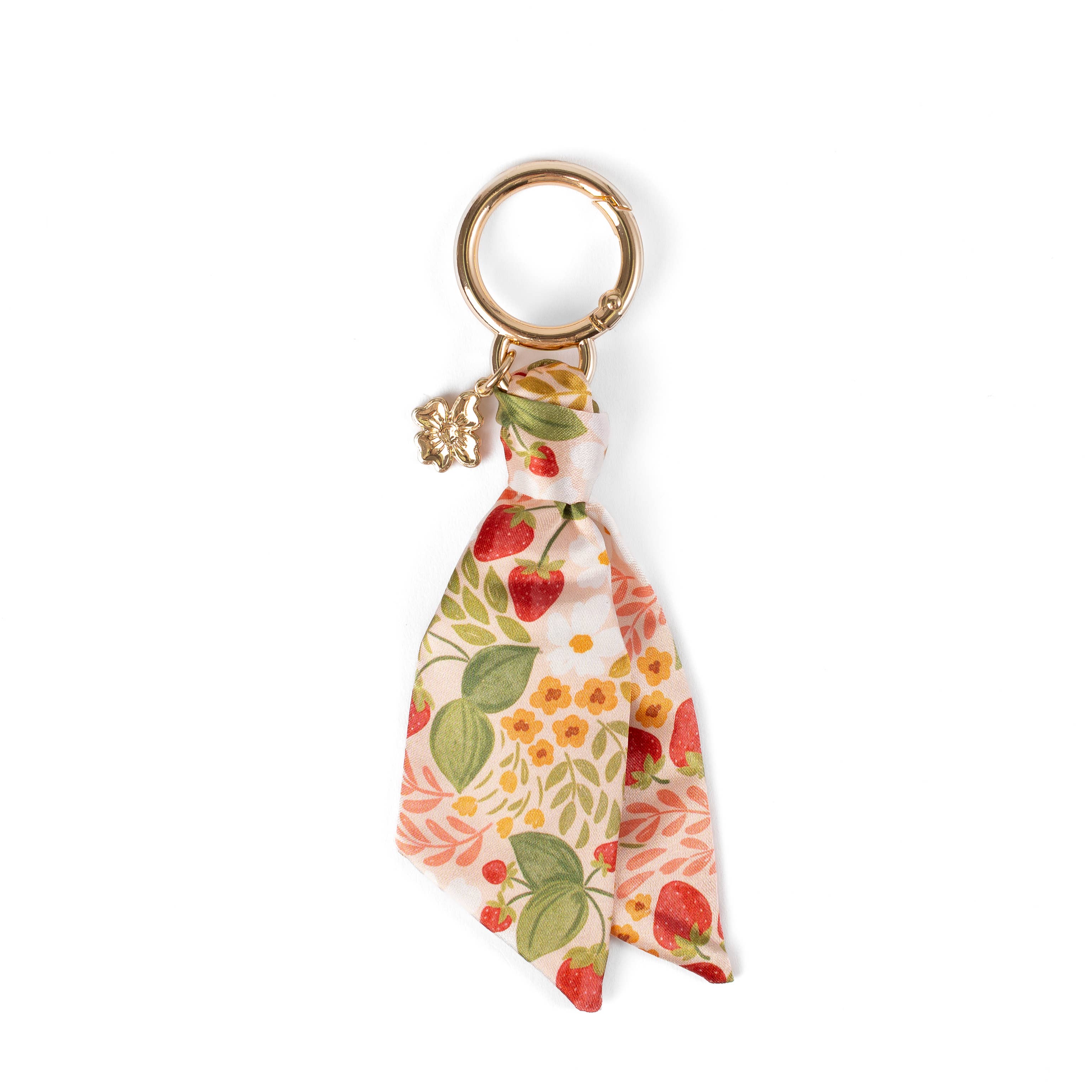 Floral Satin Keychain: Green Gingham