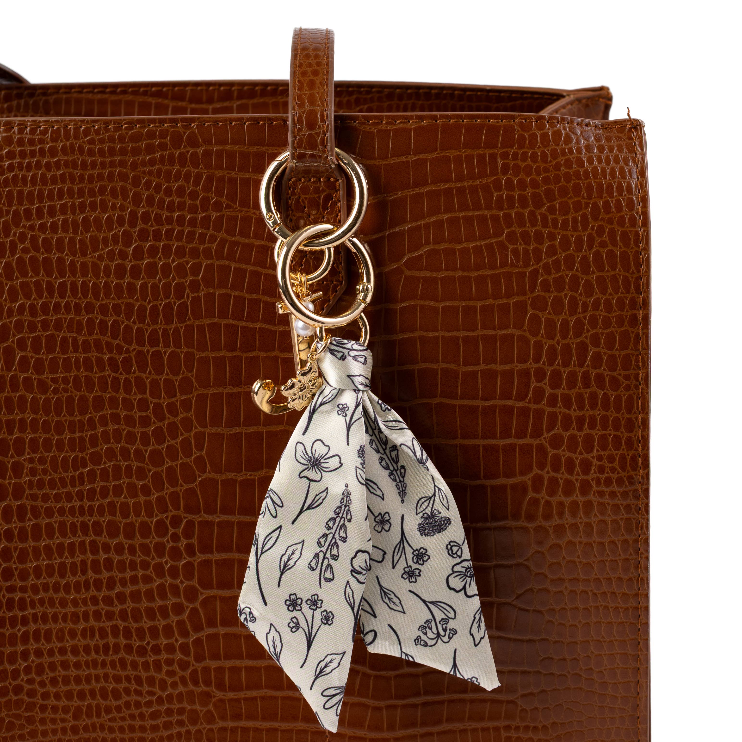 Floral Satin Keychain: Green Gingham